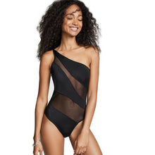 Load image into Gallery viewer, New Sexy One-shoulder Gauze Stitching Covering Belly Slimming One-piece Swimsuit