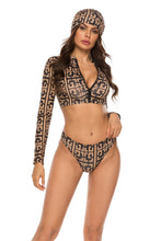 Load image into Gallery viewer, Conservative Printed Bikini Women&#39;s Split Long Sleeve Swimsuit 3-piece Tankini Set 56