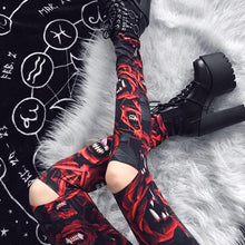 Load image into Gallery viewer, Women's Dark Gothic Rose Print Knee Cutout Leggings Pants