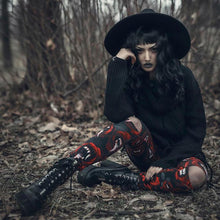 Load image into Gallery viewer, Women's Dark Gothic Rose Print Knee Cutout Leggings Pants