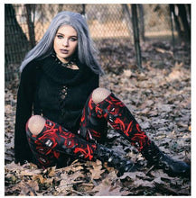 Load image into Gallery viewer, Women's Dark Gothic Rose Print Knee Cutout Leggings Pants