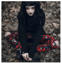 Load image into Gallery viewer, Women's Dark Gothic Rose Print Knee Cutout Leggings Pants