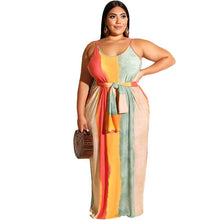 Load image into Gallery viewer, Large Women&#39;s Stripe Loose Dress with Belt and Suspender Summer