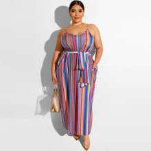 Load image into Gallery viewer, Large Women&#39;s Stripe Loose Dress with Belt and Suspender Summer