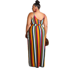 Load image into Gallery viewer, Large Women&#39;s Stripe Loose Dress with Belt and Suspender Summer