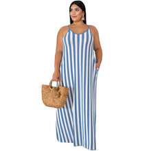 Load image into Gallery viewer, Large Women&#39;s Stripe Loose Dress with Belt and Suspender Summer