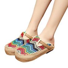 Load image into Gallery viewer, Colorful round toe shoes Thai handmade cloth shoes linen straw weaving art department college Style Slippers