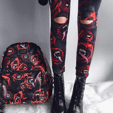 Load image into Gallery viewer, Women's Dark Gothic Rose Print Knee Cutout Leggings Pants