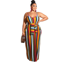 Load image into Gallery viewer, Large Women&#39;s Stripe Loose Dress with Belt and Suspender Summer