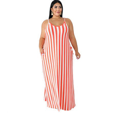 Load image into Gallery viewer, Large Women&#39;s Stripe Loose Dress with Belt and Suspender Summer
