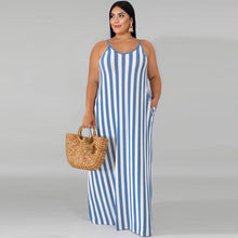 Load image into Gallery viewer, Large Women&#39;s Stripe Loose Dress with Belt and Suspender Summer