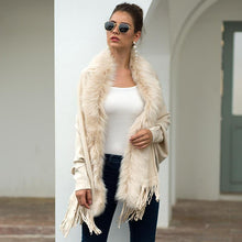 Load image into Gallery viewer, Tassel cloak shawl wool collar cloak solid color cardigan sweater