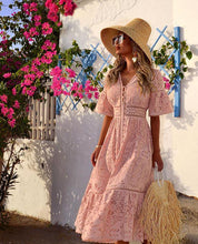 Load image into Gallery viewer, Summer New Women&#39;s V-neck Short Sleeve Hollow Single-breasted Lace Dress New