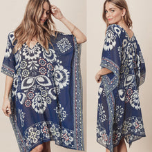 Load image into Gallery viewer, New Navy Positioning Flower Chiffon V-neck Loose Bikini Smock Beach Dress Swimsuit Cover-up