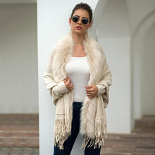 Load image into Gallery viewer, Tassel cloak shawl wool collar cloak solid color cardigan sweater