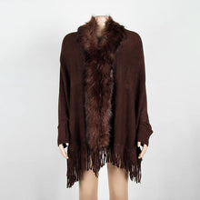 Load image into Gallery viewer, Tassel cloak shawl wool collar cloak solid color cardigan sweater