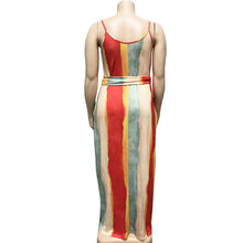 Load image into Gallery viewer, Large Women&#39;s Stripe Loose Dress with Belt and Suspender Summer