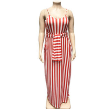 Load image into Gallery viewer, Large Women&#39;s Stripe Loose Dress with Belt and Suspender Summer
