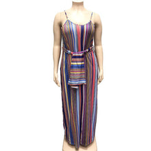 Load image into Gallery viewer, Large Women&#39;s Stripe Loose Dress with Belt and Suspender Summer