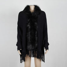 Load image into Gallery viewer, Tassel cloak shawl wool collar cloak solid color cardigan sweater