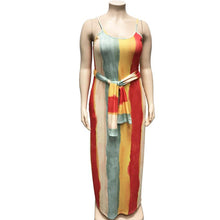 Load image into Gallery viewer, Large Women&#39;s Stripe Loose Dress with Belt and Suspender Summer
