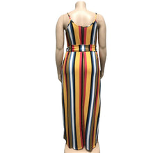 Load image into Gallery viewer, Large Women&#39;s Stripe Loose Dress with Belt and Suspender Summer