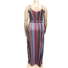 Load image into Gallery viewer, Large Women&#39;s Stripe Loose Dress with Belt and Suspender Summer
