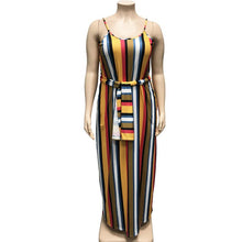 Load image into Gallery viewer, Large Women&#39;s Stripe Loose Dress with Belt and Suspender Summer