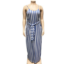 Load image into Gallery viewer, Large Women&#39;s Stripe Loose Dress with Belt and Suspender Summer