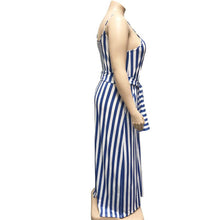 Load image into Gallery viewer, Large Women&#39;s Stripe Loose Dress with Belt and Suspender Summer