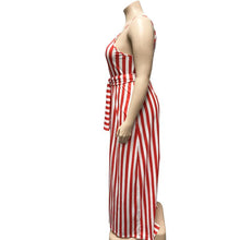 Load image into Gallery viewer, Large Women&#39;s Stripe Loose Dress with Belt and Suspender Summer