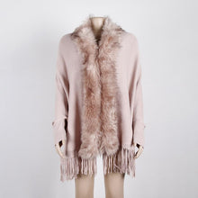 Load image into Gallery viewer, Tassel cloak shawl wool collar cloak solid color cardigan sweater