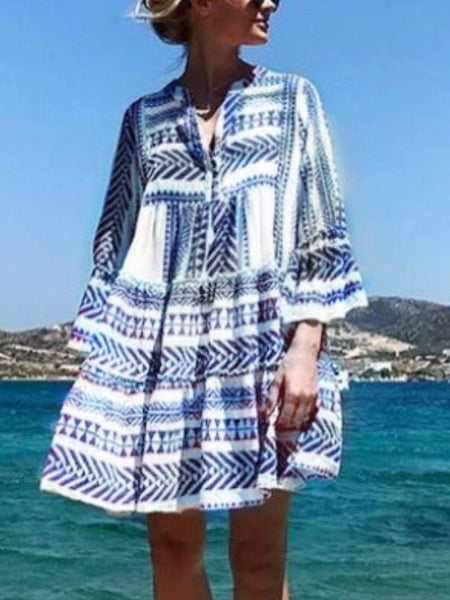 Boho Printed Tribal Bell Sleeve Dresses