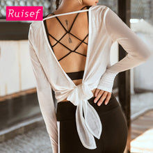 Load image into Gallery viewer, Open back knot long sleeve women&#39;s running fitness suit T-shirt back Yoga Top