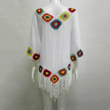 Load image into Gallery viewer, Bohemian Hook crochet large size bamboo cotton long coat Yellow and White color