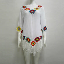 Load image into Gallery viewer, Bohemian Hook crochet large size bamboo cotton long coat Yellow and White color
