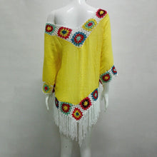 Load image into Gallery viewer, Bohemian Hook crochet large size bamboo cotton long coat Yellow and White color