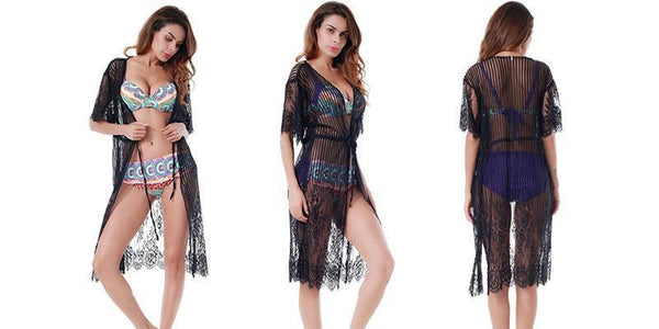 Sexy New Lace Half Sleeve Swimwear Beach Cardigan Bikini Cover Up