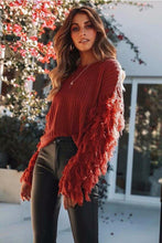 Load image into Gallery viewer, Solid Color Round Neck Long Sleeve Tassel Sweater