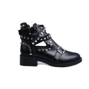 Round head stylish metal rivet belt buckle Martin boots women's boots.