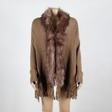 Load image into Gallery viewer, Tassel cloak shawl wool collar cloak solid color cardigan sweater