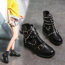 Load image into Gallery viewer, Round head stylish metal rivet belt buckle Martin boots women&#39;s boots.