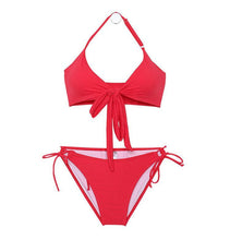 Load image into Gallery viewer, Solid Color Red Swimsuit Women Split Bikini Chest Strap High Waist Cover Belly Ins Style Show Thin Sexy Hot Spring Swimsuit