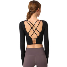 Load image into Gallery viewer, Open navel sports long sleeved women&#39;s high elastic tight running fitness suit beautiful back yoga jacket