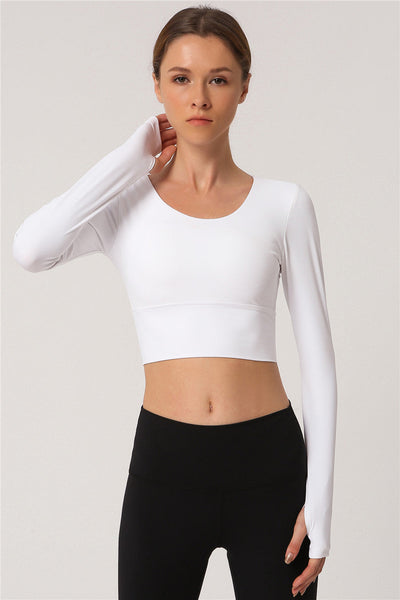 Open navel sports long sleeved women's high elastic tight running fitness suit beautiful back yoga jacket