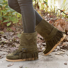 Load image into Gallery viewer, Tassel Flat Sole Large Buckle Hand Sewn National Style Cotton Boots
