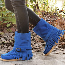 Load image into Gallery viewer, Tassel Flat Sole Large Buckle Hand Sewn National Style Cotton Boots