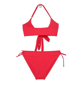 Solid Color Red Swimsuit Women Split Bikini Chest Strap High Waist Cover Belly Ins Style Show Thin Sexy Hot Spring Swimsuit