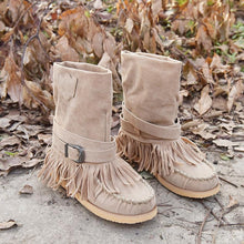 Load image into Gallery viewer, Tassel Flat Sole Large Buckle Hand Sewn National Style Cotton Boots