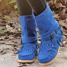 Load image into Gallery viewer, Tassel Flat Sole Large Buckle Hand Sewn National Style Cotton Boots
